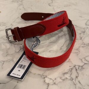 Vineyard Vines Red Canvas Belt with Brown Leather